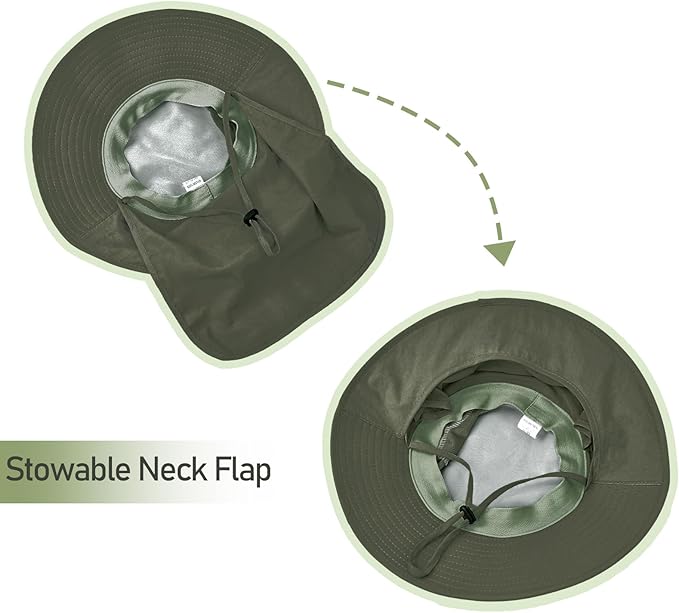 Fishing Hat Breathable Wide Brim Sun Hats with Neck Flap Bucket Hat Outdoor Safari Hat for Men Women UPF 50+ Sun Protection