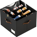Shoe Organizer for Closet, Foldable Shoe Storage Containers, Fits up to 16 Pairs, Large Shoe Storage Organizer Box Cubby Baskets Bins with Clear Cover and Reinforced Handles, Black