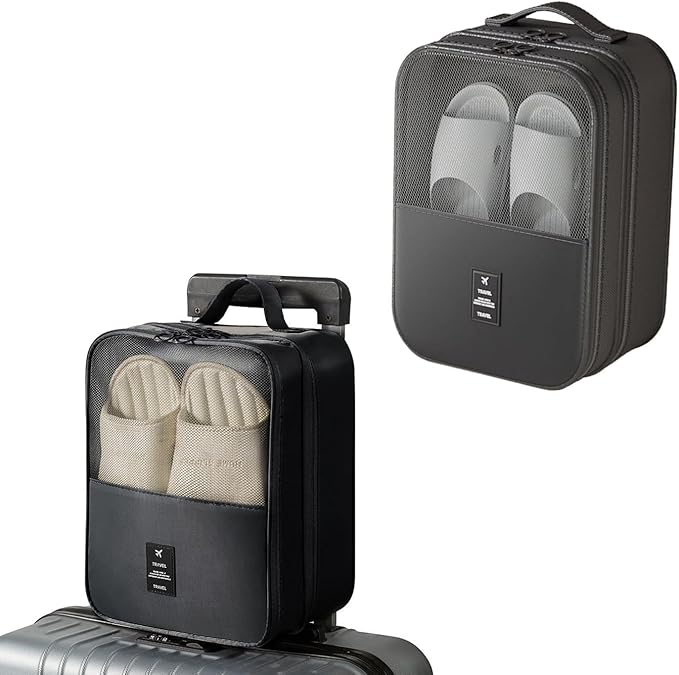 Resdenio 2 Pack Shoe Bags for Travel - Holds 3 Pair of Shoes, Portable Shoes Storage Bag Organizer, Travel Luggage Shoe Organizer for Women and Teenager (Black)