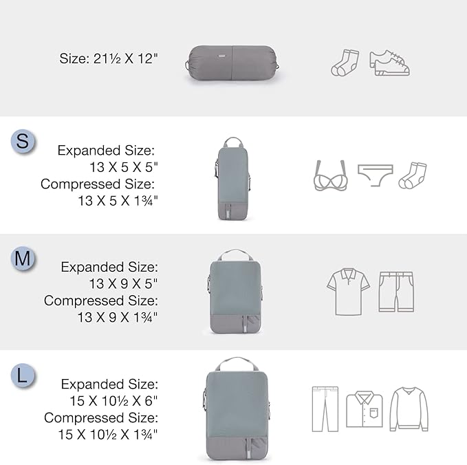 BAGSMART 6 Set Compression Packing Cubes - Lightweight Travel Essentials, Durable Luggage Organizer