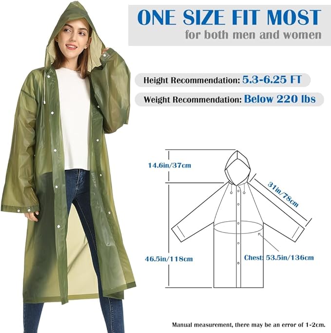 Opret 2 Pack Raincoats for Adults Reusable, EVA Rain Ponchos Lightweight Rain Coat Waterproof Rain Gear for Men and Women