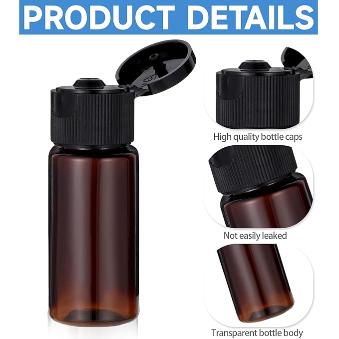 Travel Size Make up Sample Containers, 12 Pieces Plastic Mini Empty Toiletry Bottles 1/2 Oz Leak Proof Liquid Containers with Lids for Travel Liquid Toiletries, Amber