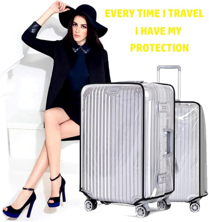 Clear PVC Luggage Cover Protectors - Transparent Waterproof Suitcase Sleeve for 20"+24"+28" Wheeled Suitcases (3PCS)