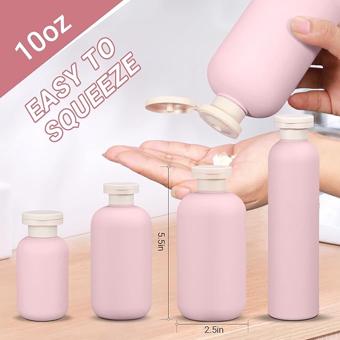 ASEVAT 10 oz Plastic Leak Proof Travel Bottles for Toiletries, Plastic Travel Size Containers, Shampoo and Conditioner Bottles Refillable Squeeze Bottle for Lotion, Body Wash (3Pcs)