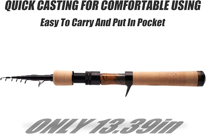 PURELURE Telescopic Fishing Rod Ultralight or Light, Carbon Fiber Rod Spinning & Casting, Fuji Alconite Ring and Reel Seat, One-Piece Mixed Carbon/4A Cork Handle, Spare Solid Tip, Portable Travel Rod