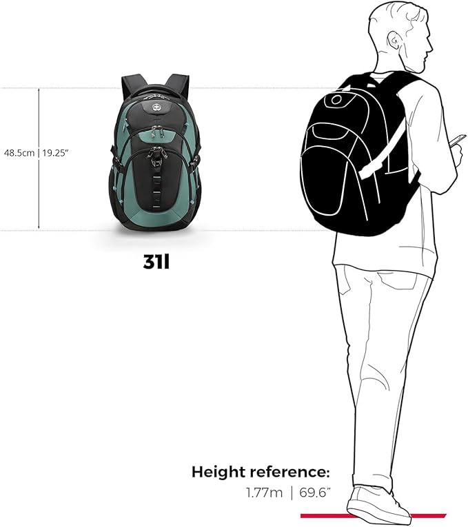 Swissdigital Design Laptop Backpack with USB Charging Port, TSA Travel Backpack Fits 15.6 inches Computer, 31L College School Backpack for Men, Lake Green/Black | SD803