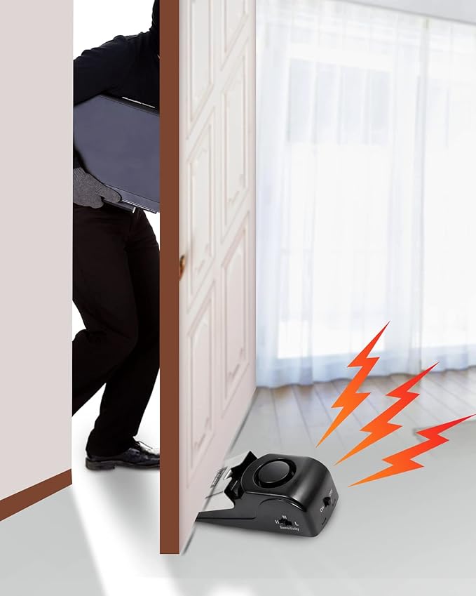 TOWODE Door Stop Alarm with 120DB Siren Door Stop for Home & Travel (Black) (Pack of 4)