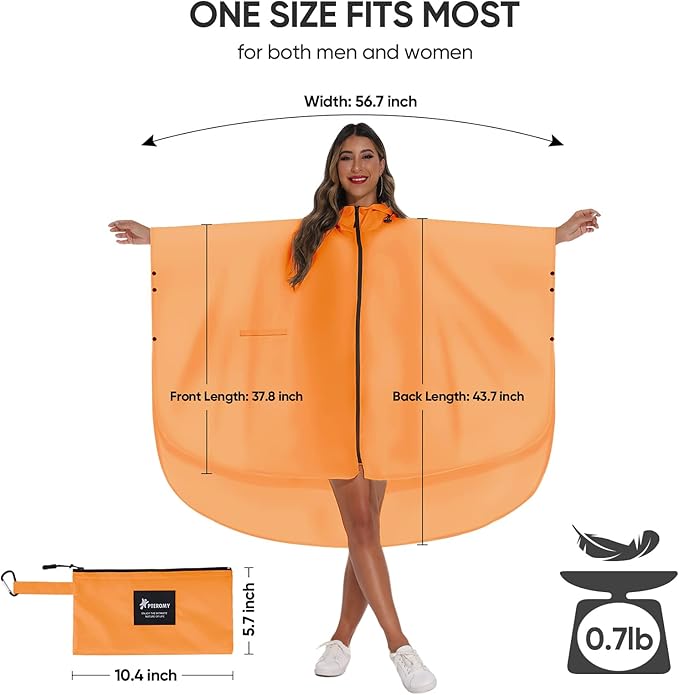PTEROMY Hooded Rain Poncho for Adult with Pocket and Zipper, Waterproof Lightweight Raincoat for Men and Women