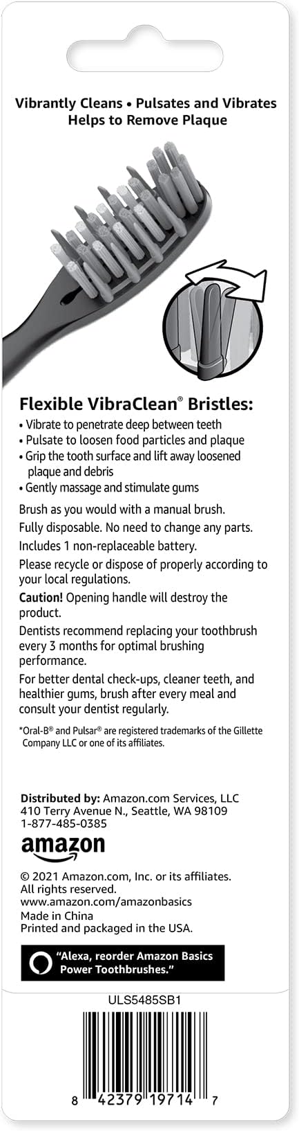 Amazon Basics Electric Pulsating Deep Cleaning Toothbrushes, 2 Count, 2-Pack
