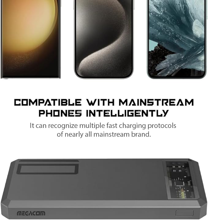 megacom Power Bank 10000mAh/37Wh with Type-C in/Output 20W & USB-A Output x 2, LED Indicate Capacity (Model:ME-1033)