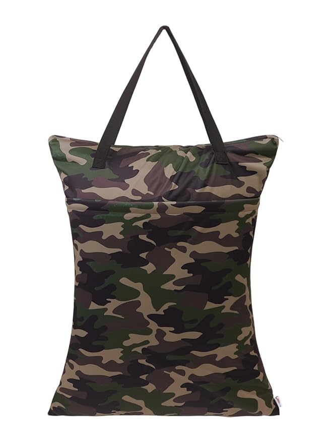 ALVABABY Large Wet Dry Bag Waterproof Hanging Cloth Diaper with Double Zippered Pockets 25x18 inches Laundry Bag HL-LW28, Camouflage