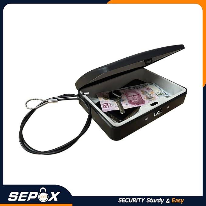 SEPOX 10Pcs Portable Security Case Lock Box Steel, Personal Travel Safe Storage Cabinet for Small Item, with 3 Ft Security Cable& Ressetable Combination Lock for Office, Car, Sports, Water Resistant