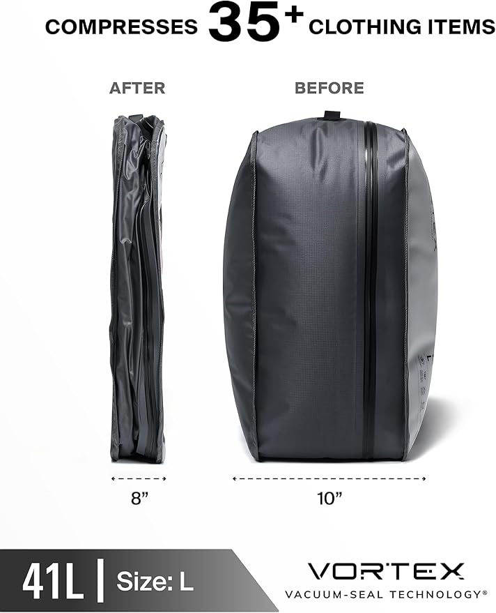 Black Voyage Reusable Vacuum Compression Travel Bag for Carry-On Suitcase and Backpack, Recycled IP67 Waterproof Space Saver Vacpack (2-Pack, 18L - Pump Included)