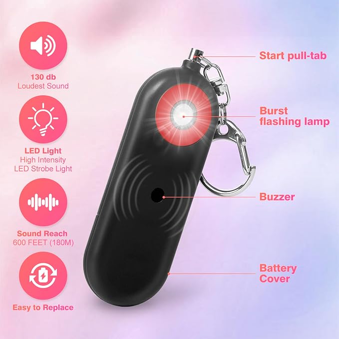 Personal Safety Alarm for Women - 130dB Self Defense Keychains Siren Whistle, Replaceable Battery with SOS LED Strobe Light - Emergency Security Safe Protection Devices for Kids Elderly