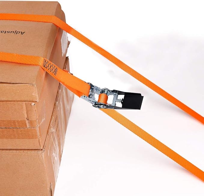 XSTRAP STANDARD Ratchet Tie Down Straps 4 Pk 10 Ft- 300 Lbs Load Cap- 900 Lbs Break Strength-Cargo Straps for UTV, ATV, Pickup,Truck, Moving Appliances, Lawn Equipment, Orange