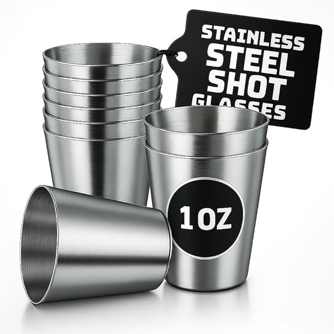 VIKROM 15 Pcs Stainless Steel Shot Glasses - 30ml (1oz) Tiny Metal Shot Glasses, Lightweight and Easy to Store, Durable Metal Shots for Parties, Easy to Clean, Good for Hiking, Travels, and Picnics