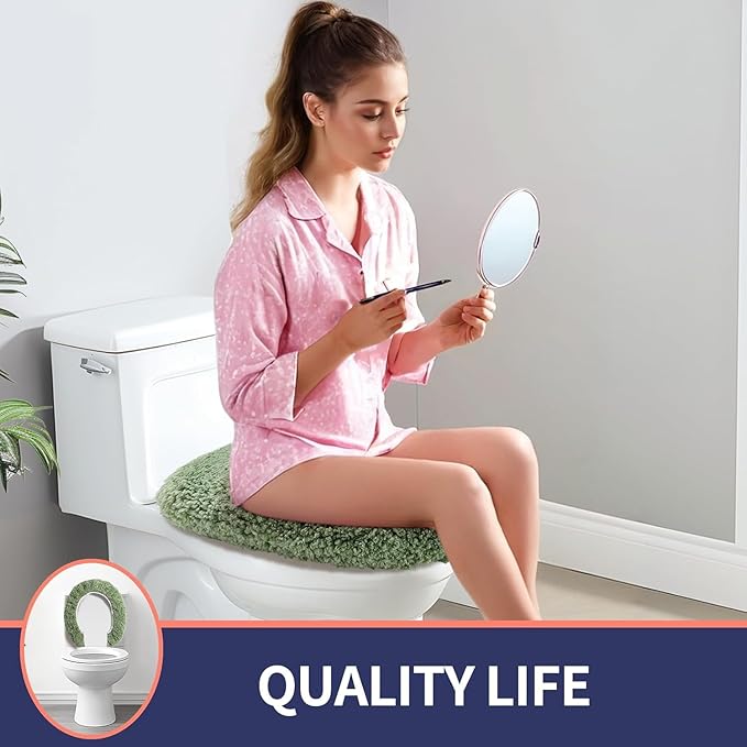 Microfiber Elongated Toilet Seat Cover 19.5"x 15" Machine Washable Solid Toilet Lid Cover Adjustable Rubber Backing Fits Most 18-19.5" L x 14-16" W Elongated Toilet Seat