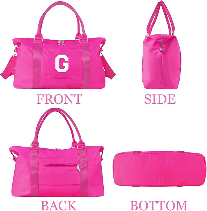 Overnight Bag for Kids Teen Girls Weekender Dance Bag Birthday Graduation Gifts,Initial Travel Duffel Bag Sports Gym Bag Personalized Weekender Bag Carry On Bags Preppy Gifts for Women(Hot Pink, G)