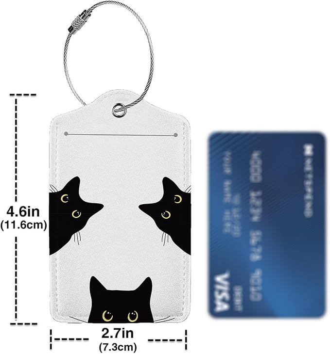 Cat's Gaze 2 Pack Luggage Tag for Suitcase, Cute Unique Leather Bag Tags Identifiers Privacy Cover ID Label with Steel Loop for Women Men Kids Girls Travel