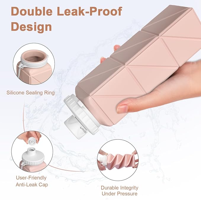 Collapsible Water Bottles, Portable Lightweight Reusable Leak-Proof BPA-Free Silicone Foldable Water Bottle for Travel Hiking Camping Gym Outdoor Activities Sports,Detachable for Dishwasher