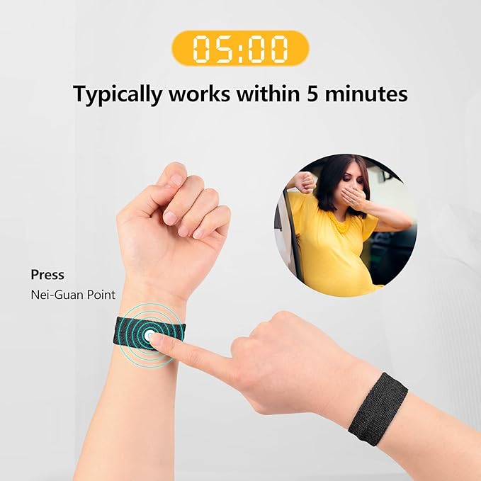 Cozyhealth Motion Sickness Wristband, Anti-Nausea Acupressure Wrist Band for Nausea Relief, Dizziness and Vomiting from Car Boat Flying Travel Sickness (Black, 2 Pairs)
