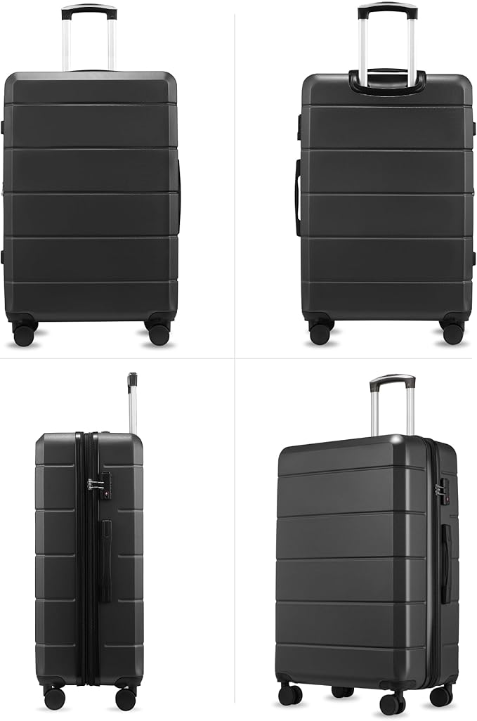 28 Inch Luggage, Expandable Hardside Large Checked Suitcases with Wheels, Black