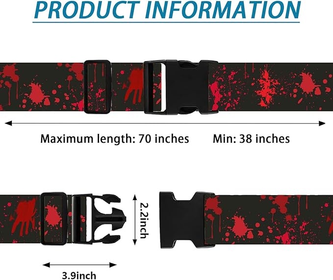Horror Luggage Straps for Suitcases TSA Approved, Luggage Identifiers for Suitcase, Adjustable Suitcase Strap for Baggage Security with Cute Patten, Travel Necessary Accessories (2 Pack)