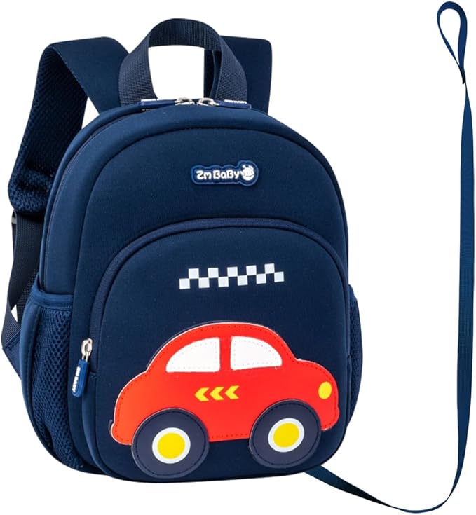 Padgene Toddler Harness Backpacks Safety Leash Kids Anti Lost Kindergarten Preschool Backpack Neoprene Lightweight Animal Schoolbag 3D Cartoon Car Mini Travel Bag for Boys Girls Ages 3-5
