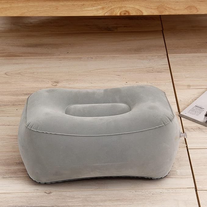 Inflatable Travel Foot Rest Pillow, Head Pad, Soft Flocking Pillow, Flights Relax Cushion Ottomans Leg Up with Air Pump for Office, Home Relax, Camping and Travel Use (Gray, 1 Pcs)