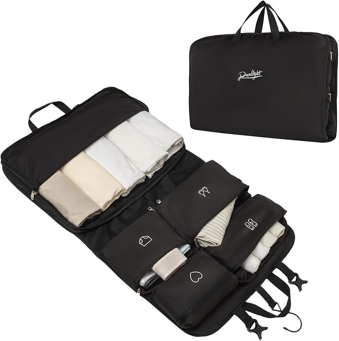 Hanging Packing Cubes,Garment Bags for Travel and Storage, Travel Apparel Bags for Men Women with 5 Solid Color Pockets, Storage Bags for Clothes, Socks,Underwear for Carry on Suitcase (Black)