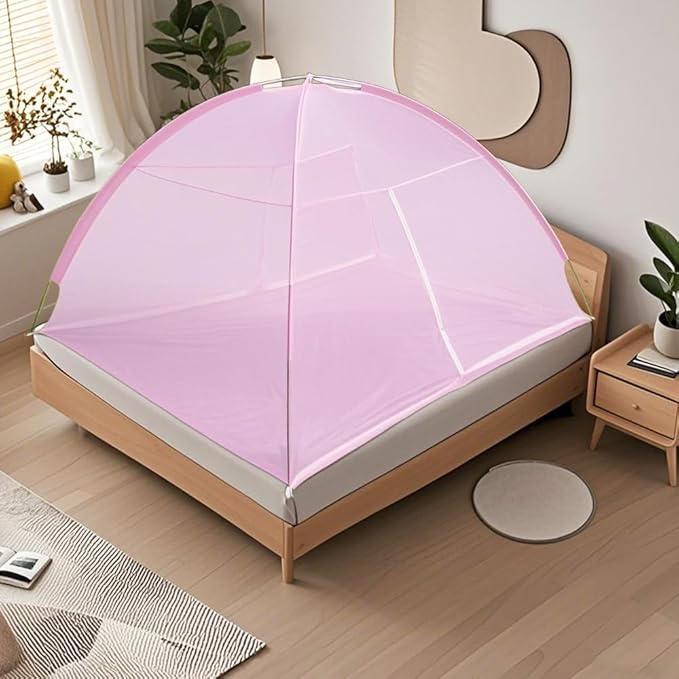 Pop-Up Mosquito Net Tent for Beds, Portable Folding Design with Net Bottom Bedroom and Outdoor Trip for Baby Adults, Easy to Install and Wash for Twin to King Size Bed 79 x71x59 inch (Pink)