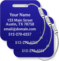 Custom Metal Luggage Tags (3 or 6 Pack) - Personalized Unique Suitcase & Backpack Travel, Durable, Waterproof & Heavy Duty (Blue)