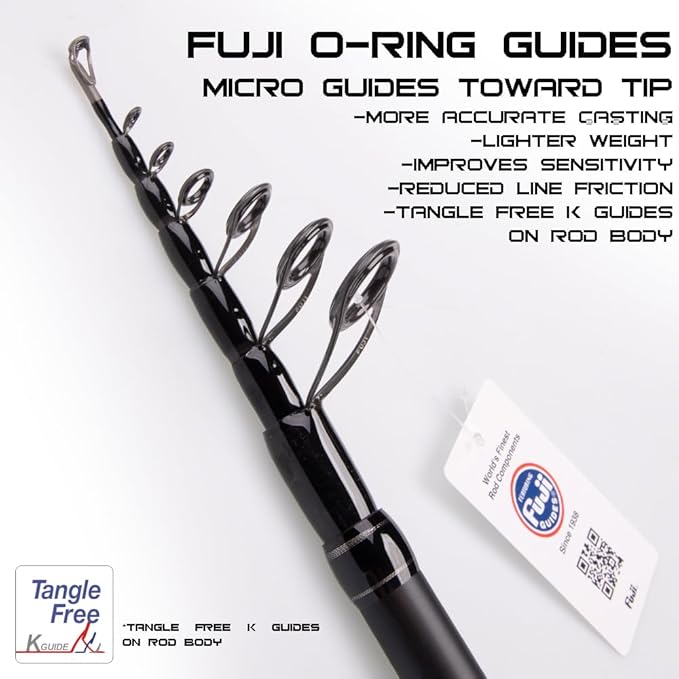 RIFT Venture Telescopic Fishing Rods, Rubber Grips, Fuji Guides, Carbon Fiber Rod, Durable Solid Carbon Tip, Floating Guides, Spinning Casting Travel Rod