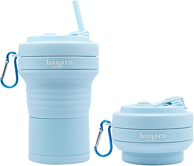 Collapsible Cup with Reusable Straw – 18 Oz (550 Ml), Portable Travel Mug, BPA-Free, Leak-Proof, Microwave & Dishwasher Safe, Multi-Purpose for Hot & Cold Drinks – Sky Blue