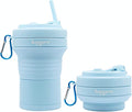 Collapsible Cup with Reusable Straw – 18 Oz (550 Ml), Portable Travel Mug, BPA-Free, Leak-Proof, Microwave & Dishwasher Safe, Multi-Purpose for Hot & Cold Drinks – Sky Blue