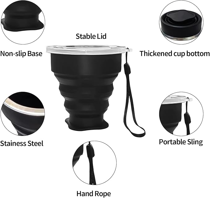 Collapsible Cup - Silicone Foldable Cup-Expandable Folding Drinking Cup -Reusable Portable Mugs Cup For Travel, Camping, Hiking, Survival, Car, Picnic, Beach, Holiday Vacation, Outdoor Sports