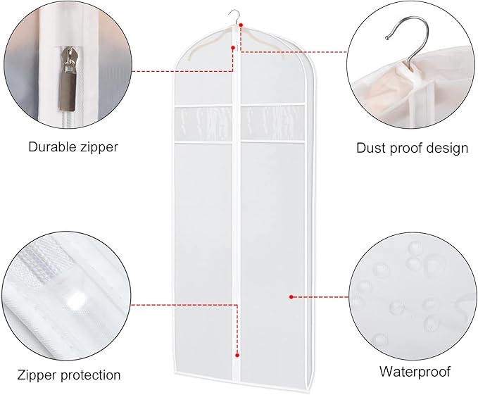 Zilink 60-Inch Long Dress Garment Bags for Storage With 3" Gusset - Clear Coat Cover Bag for Gowns and Closet Storage