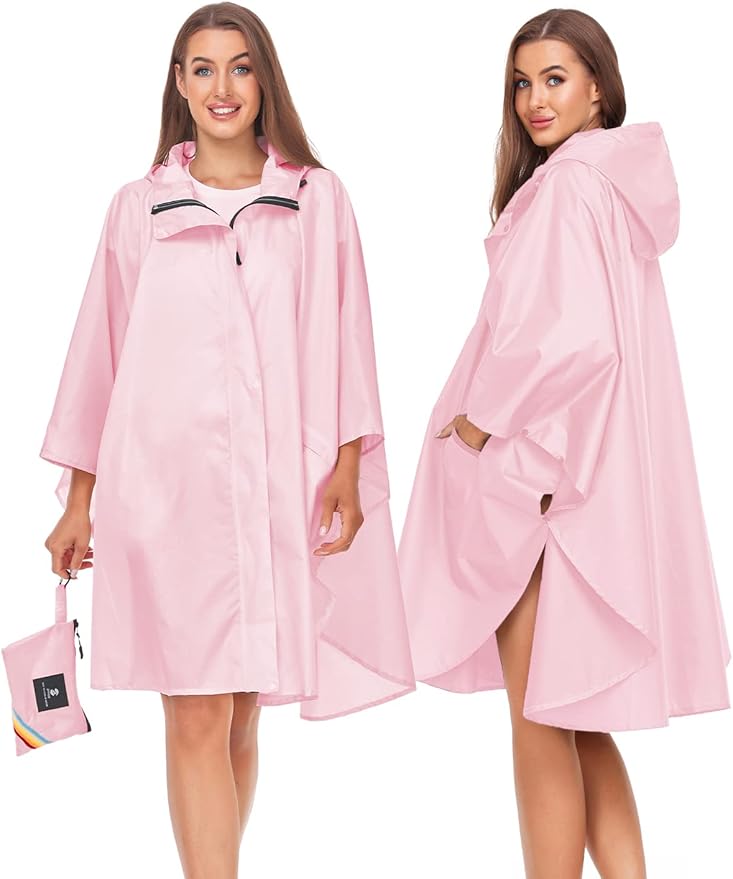SaphiRose Unisex Rain Poncho Hooded Waterproof Raincoat for Adults Women