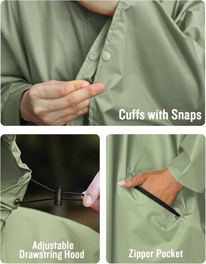 SaphiRose Unisex Rain Poncho Hooded Waterproof Raincoat for Adults Women