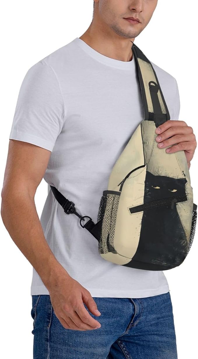 SUPLUCHOM Sling Bag Cat Vintage Hiking Daypack Crossbody Shoulder Backpack Travel Chest Pack for Men Women Over 12 Years Old