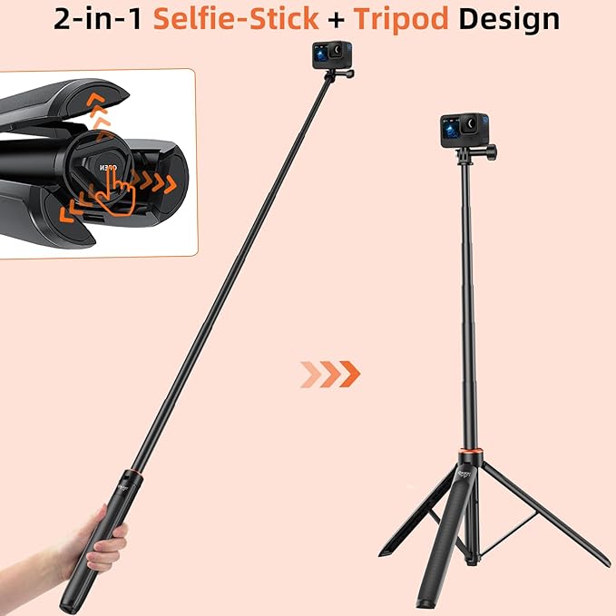 53.5" Portable Travel Selfie Stick Tripod for DJI Osmo Pocket 3, GoPro - Extendable Vlog Handle Stand for Go Pro Max, Hero 13/12/11/10/9, DJI Action 5 Pro/4, Insta360 X5 - Action Camera Accessories