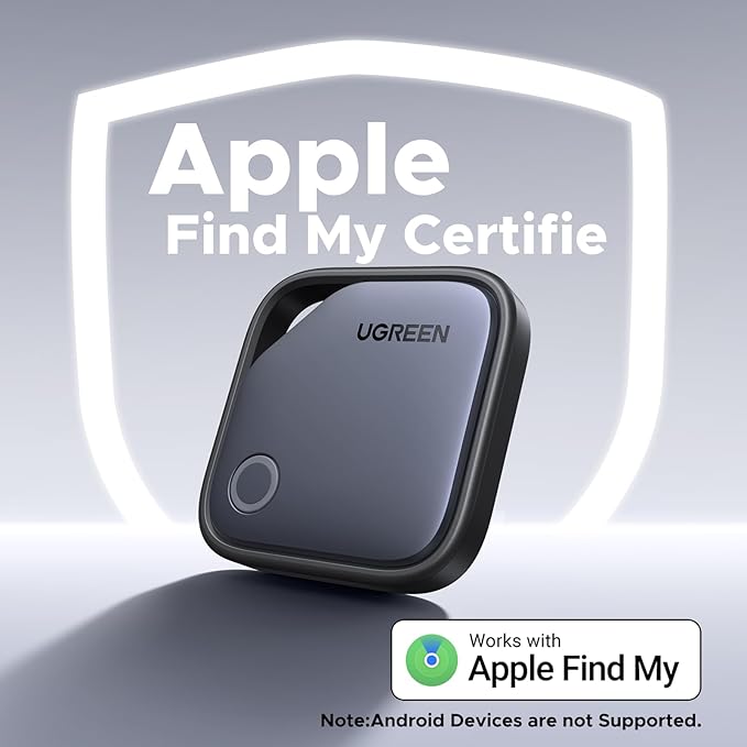UGREEN FineTrack Smart Finder Compatible with Apple Find My (iOS Only) 2-Year Replaceable Battery Bluetooth Tracker Tags, Item Finder Smart Tag for Key Luggage Passport with Alarm& Left-Behind Remind