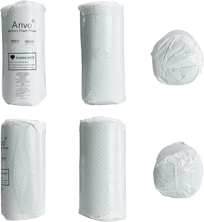 Anvo Memory Foam Pillow, Neck Contour Cervical Orthopedic Bed Pillow for Sleeping Side Back Stomach Sleeper, Ergonomic Design for Neck and Shoulder Pain Relief, Blue White, Firm
