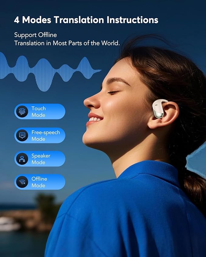 AI Translator Earbuds Real-Time 144 Languages & Accents, 3-in-1 Open Ear Wireless Bluetooth Earbuds with Charging Case,Translation Device for Travel Business Learning Compatible with iOS and Android