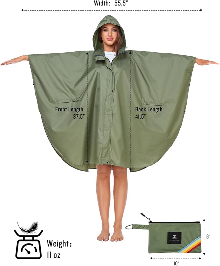 SaphiRose Unisex Rain Poncho Hooded Waterproof Raincoat for Adults Women
