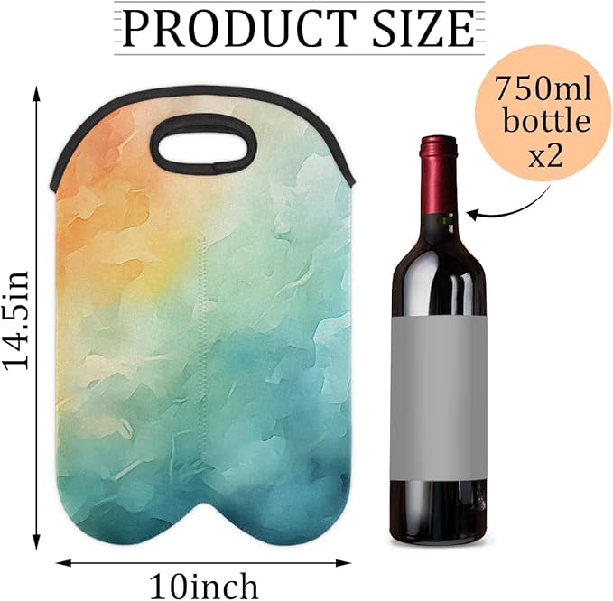 Wine Carrier Tote Bag - 2 Bottle Neoprene Insulated Holder with Soft Grip Handle, Perfect for Travel, Picnic, Gifting