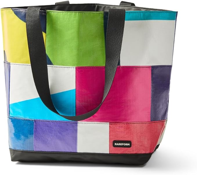 Rareform Large Zippered Blake Tote Bag | One-of-a-Kind, Water-Resistant, Recycled Billboard Vinyl | Color and Pattern Vary