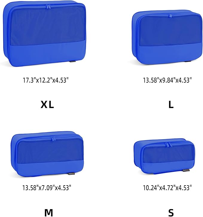 4 Piece Compression Packing Cubes for Suitcases and Backpack, Lightweight Travel Organizers (Bright Blue)