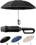 Portable Travel Umbrella, compact, durable, and windproof, reverse folding umbrella with safety reflective ring design, suitable for car and outdoor travel