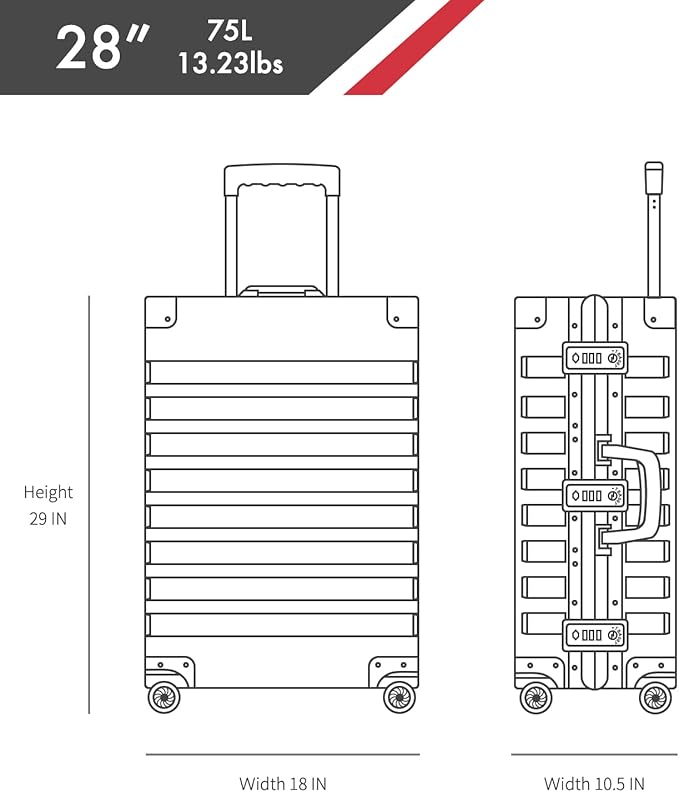 TRAVELKING All Aluminum Luggage with TSA Locks Metal Hard Shell Zipperless Spinner Alloy Metal Suitcase (Cool Metallic, 28 Inch)